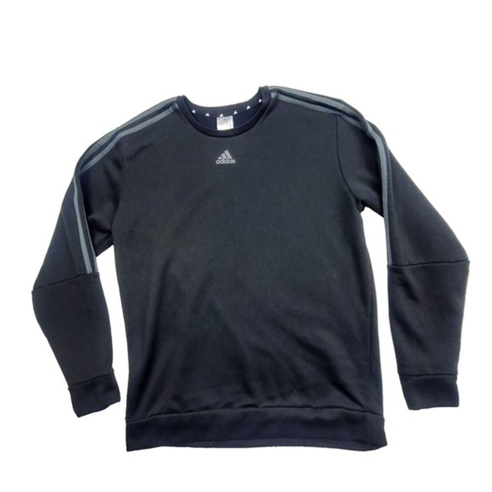 Adidas Sweatshirt Mens Large Black Crewneck Fleece Pullover‎ 3-Stripes Logo